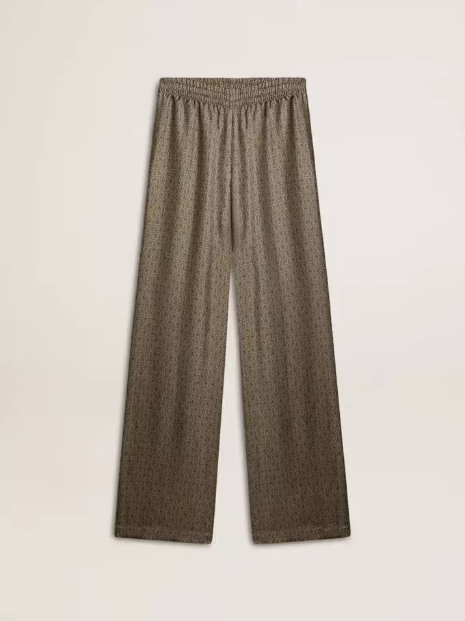 Pantaloni din viscoză și mătase verde pentru femei, cu model floral Pantaloni din viscoză și mătase verde pentru femei, cu model floral