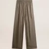 Pantaloni din viscoză și mătase verde pentru femei, cu model floral Pantaloni din viscoză și mătase verde pentru femei, cu model floral