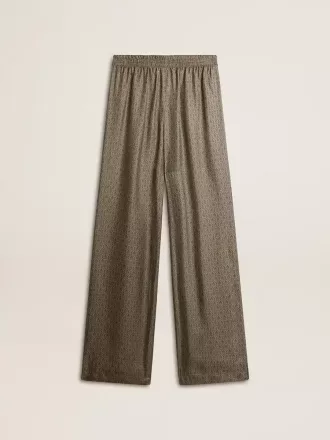 Pantaloni din viscoză și mătase verde pentru femei, cu model floral