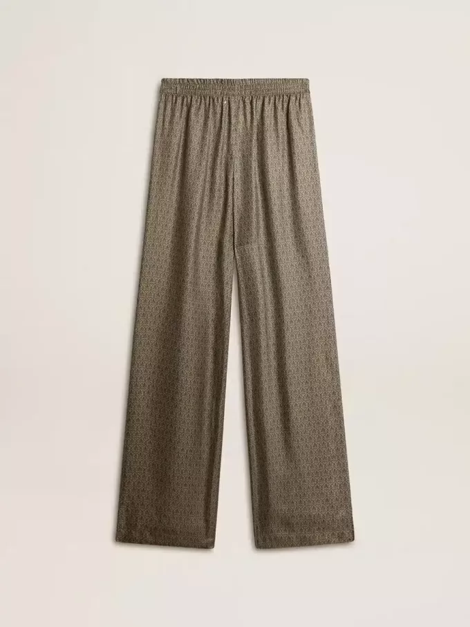 Pantaloni din viscoză și mătase verde pentru femei, cu model floral Pantaloni din viscoză și mătase verde pentru femei, cu model floral