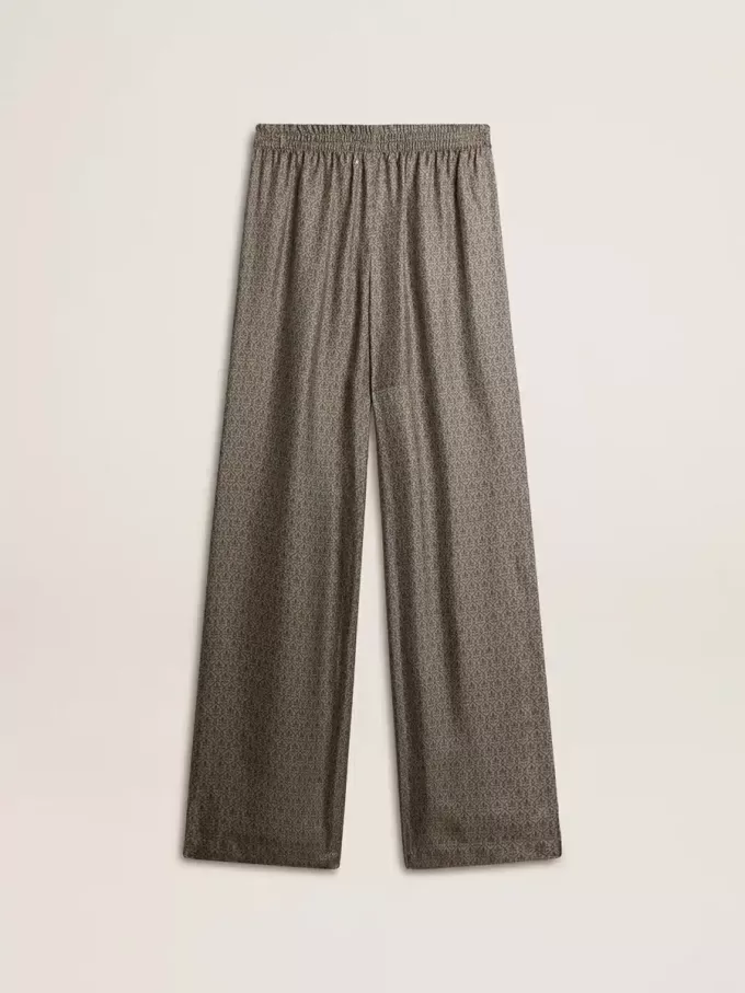 Pantaloni din viscoză și mătase verde pentru femei, cu model floral Pantaloni din viscoză și mătase verde pentru femei, cu model floral