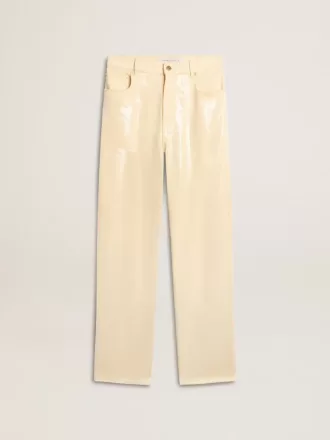 Pantaloni ecru cu paiete transparente pe toată suprafața Pantaloni ecru cu paiete transparente pe toată suprafața