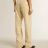 Pantaloni ecru cu paiete transparente pe toată suprafața