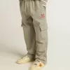 Pantaloni jogging cargo din bumbac gri melanj cu broderie Pantaloni jogging cargo din bumbac gri melanj cu broderie