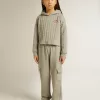 Pantaloni jogging cargo din bumbac gri melanj cu broderie Pantaloni jogging cargo din bumbac gri melanj cu broderie