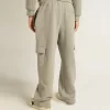 Pantaloni jogging cargo din bumbac gri melanj cu broderie Pantaloni jogging cargo din bumbac gri melanj cu broderie