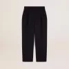 Pantaloni largi pentru bărbați din lână albastră închisă