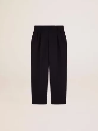 Pantaloni largi pentru bărbați din lână albastră închisă