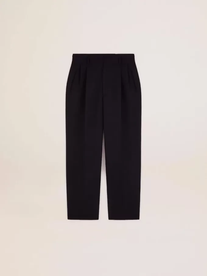 Pantaloni largi pentru bărbați din lână albastră închisă