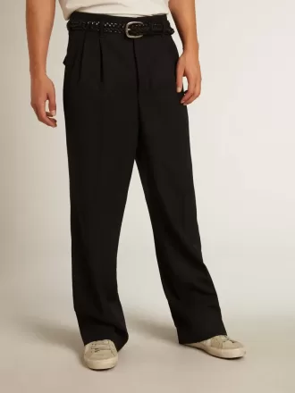 Pantaloni largi pentru bărbați din lână albastră închisă