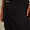 Pantaloni largi pentru bărbați din lână albastră închisă