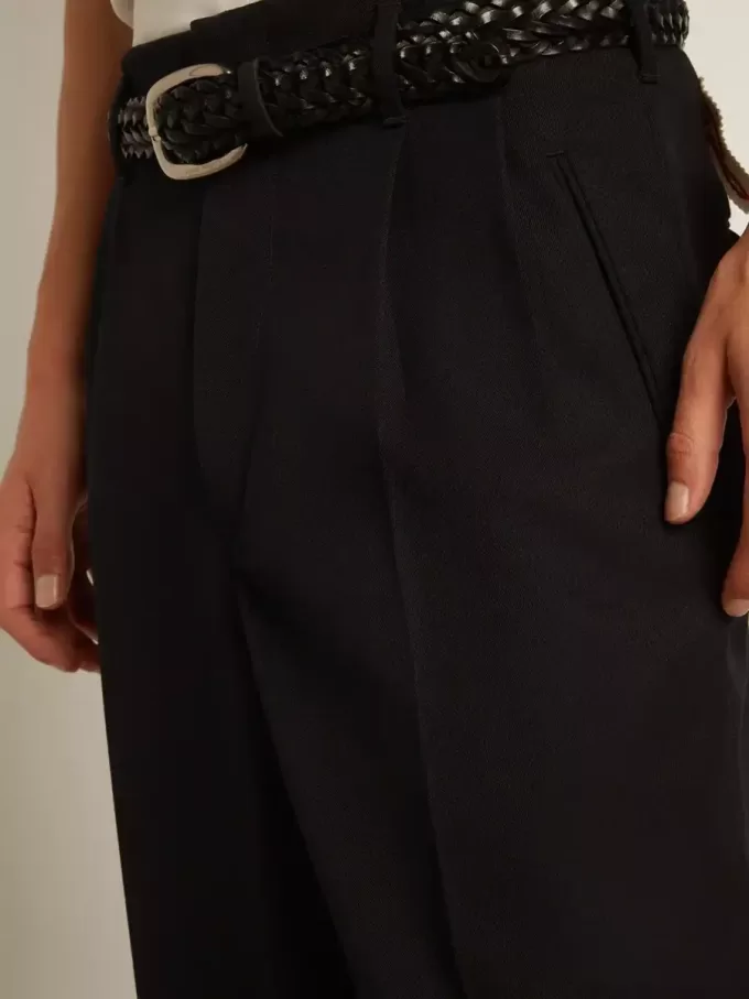 Pantaloni largi pentru bărbați din lână albastră închisă