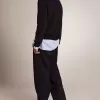 Pantaloni largi pentru bărbați din lână albastră închisă