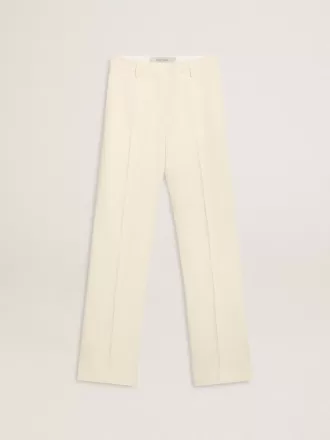 Pantaloni largi pentru femei din țesătură albă uzată