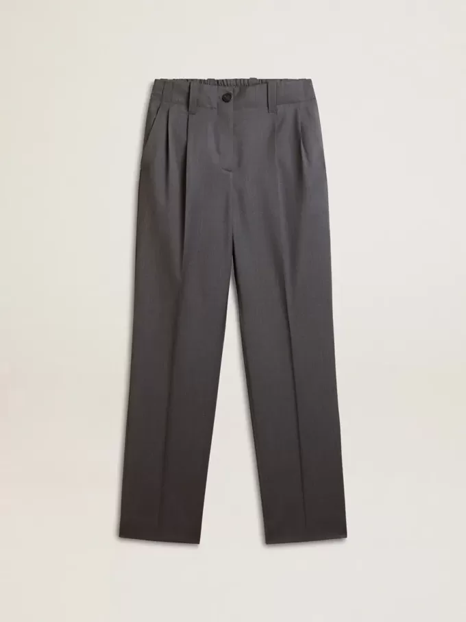 Pantaloni largi pentru femei din lână albastru deschis Pantaloni largi pentru femei din lână albastru deschis