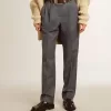 Pantaloni largi pentru femei din lână albastru deschis Pantaloni largi pentru femei din lână albastru deschis