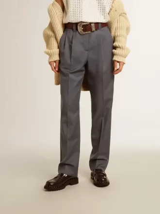 Pantaloni largi pentru femei din lână albastru deschis