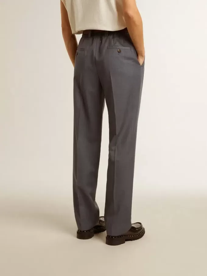 Pantaloni largi pentru femei din lână albastru deschis Pantaloni largi pentru femei din lână albastru deschis