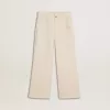 Pantaloni largi pentru fete, de culoare crem, cu broderie Pantaloni largi pentru fete, de culoare crem, cu broderie