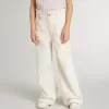 Pantaloni largi pentru fete, de culoare crem, cu broderie Pantaloni largi pentru fete, de culoare crem, cu broderie