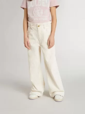 Pantaloni largi pentru fete, de culoare crem, cu broderie