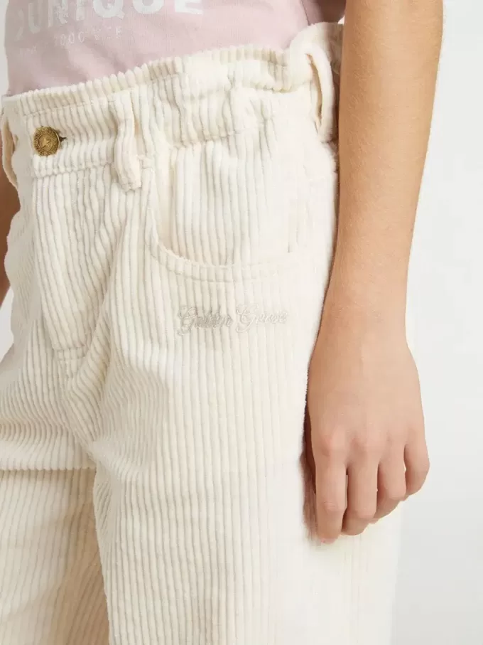 Pantaloni largi pentru fete, de culoare crem, cu broderie Pantaloni largi pentru fete, de culoare crem, cu broderie