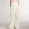 Pantaloni largi pentru fete, de culoare crem, cu broderie Pantaloni largi pentru fete, de culoare crem, cu broderie