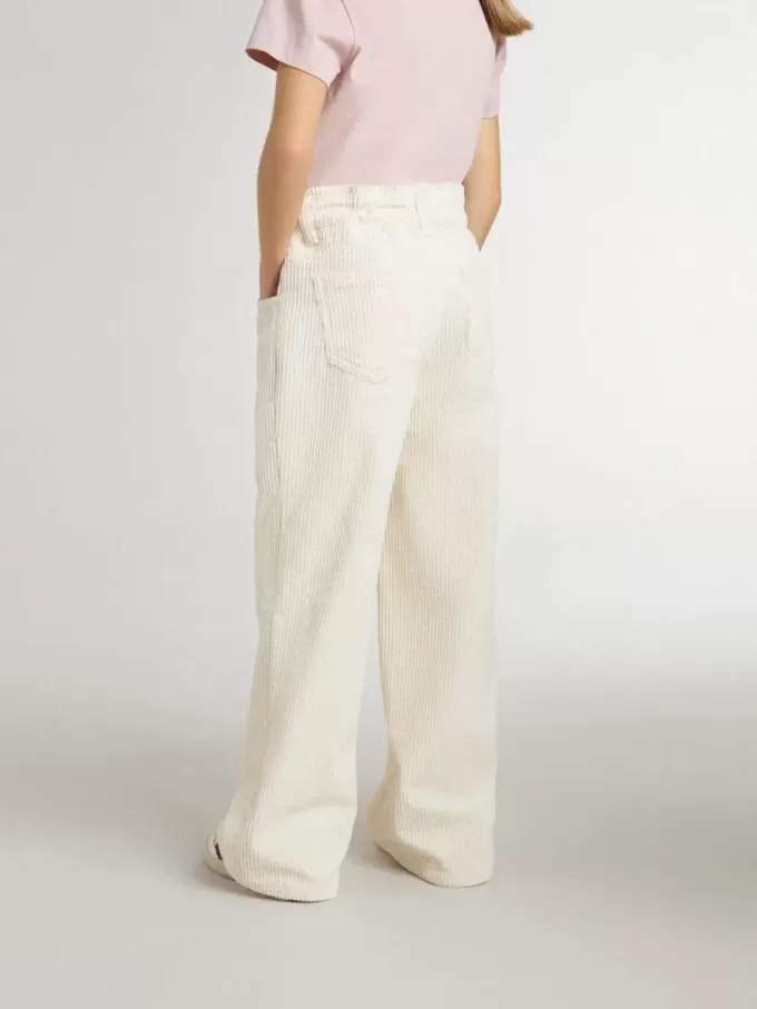 Pantaloni largi pentru fete, de culoare crem, cu broderie Pantaloni largi pentru fete, de culoare crem, cu broderie