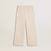 Pantaloni largi pentru fete, de culoare crem, cu broderie Pantaloni largi pentru fete, de culoare crem, cu broderie