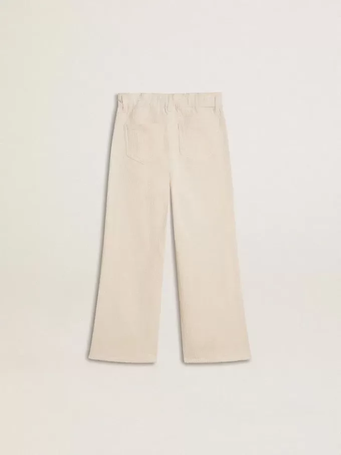 Pantaloni largi pentru fete, de culoare crem, cu broderie Pantaloni largi pentru fete, de culoare crem, cu broderie