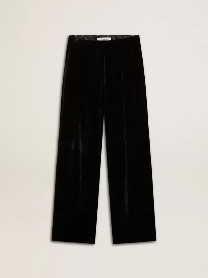 Pantaloni negri cu efect de catifea