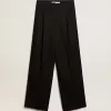 Pantaloni negri din gabardină de lână pentru femei Pantaloni negri din gabardină de lână pentru femei