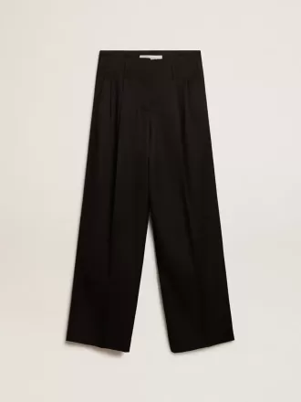 Pantaloni negri din gabardină de lână pentru femei Pantaloni negri din gabardină de lână pentru femei