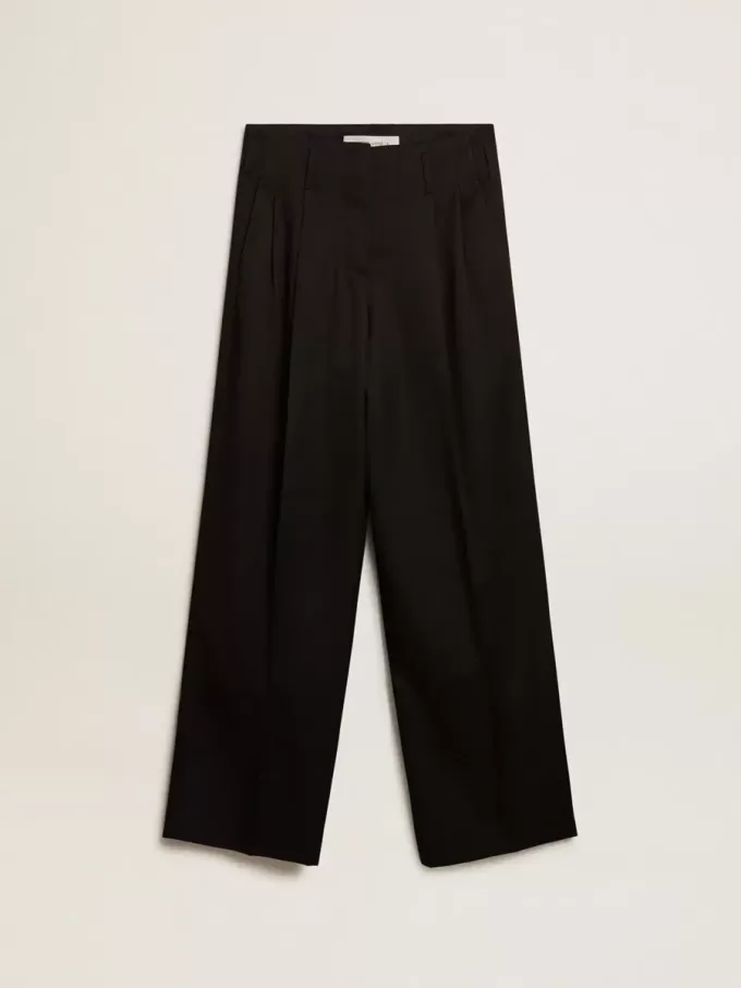 Pantaloni negri din gabardină de lână pentru femei Pantaloni negri din gabardină de lână pentru femei