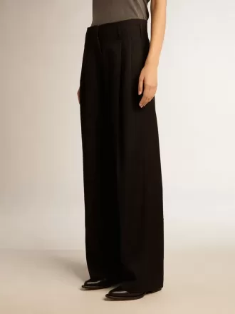Pantaloni negri din gabardină de lână pentru femei Pantaloni negri din gabardină de lână pentru femei