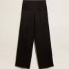 Pantaloni negri din gabardină de lână pentru femei Pantaloni negri din gabardină de lână pentru femei