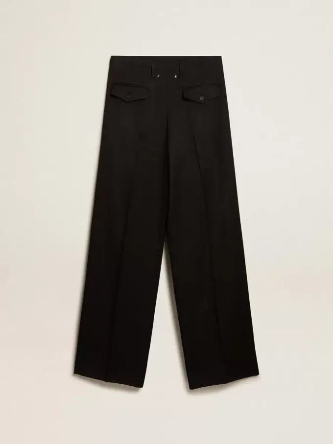 Pantaloni negri din gabardină de lână pentru femei Pantaloni negri din gabardină de lână pentru femei