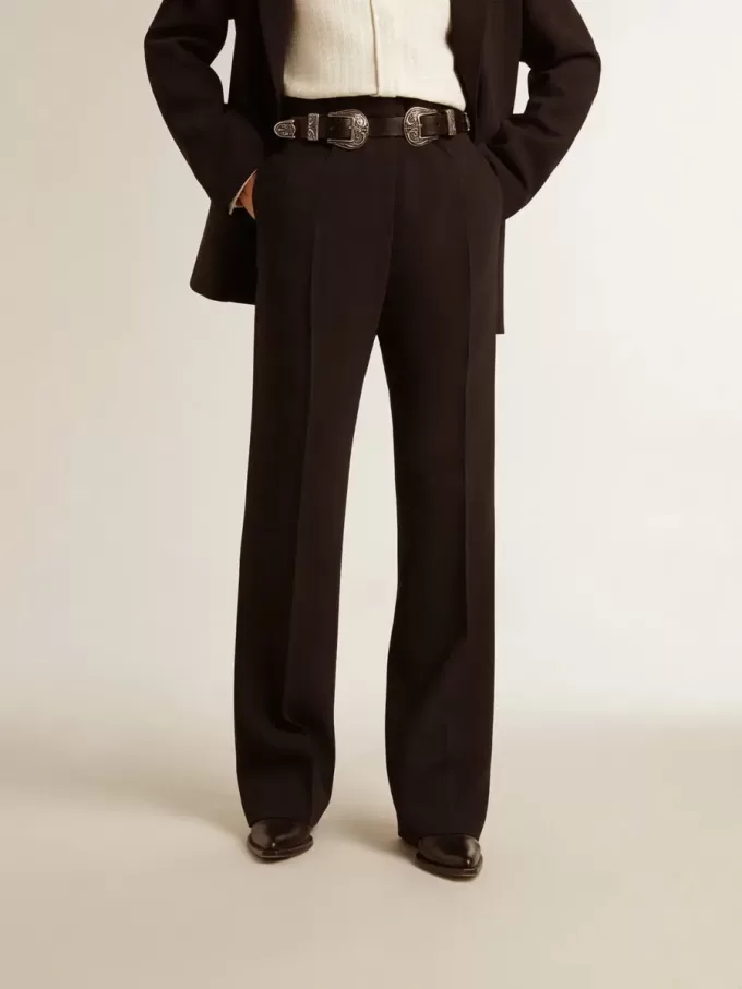 Pantaloni negri moi pentru femei, din amestec de lână Pantaloni negri moi pentru femei, din amestec de lână