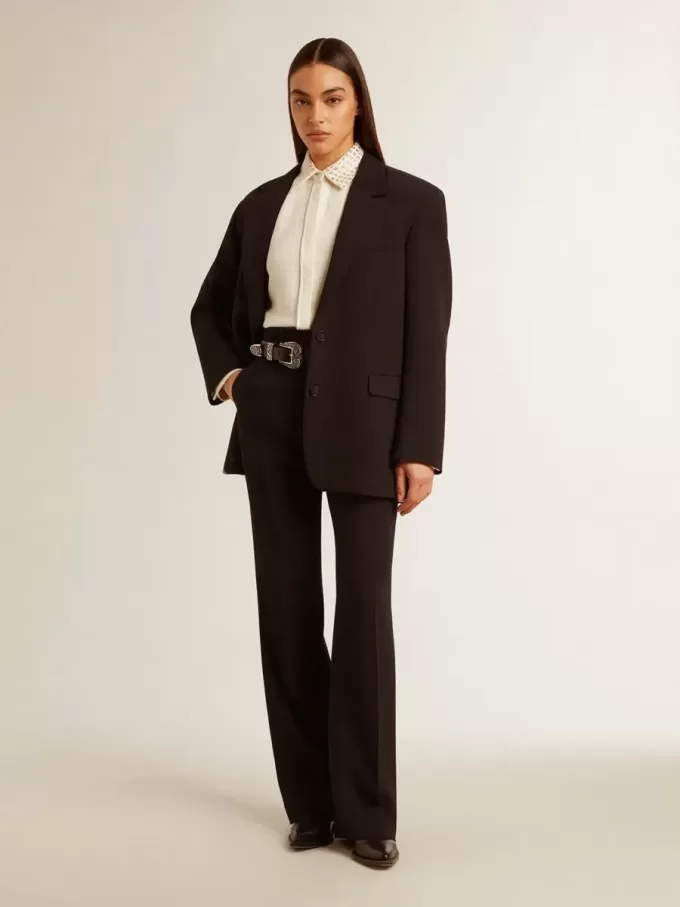 Pantaloni negri moi pentru femei, din amestec de lână Pantaloni negri moi pentru femei, din amestec de lână