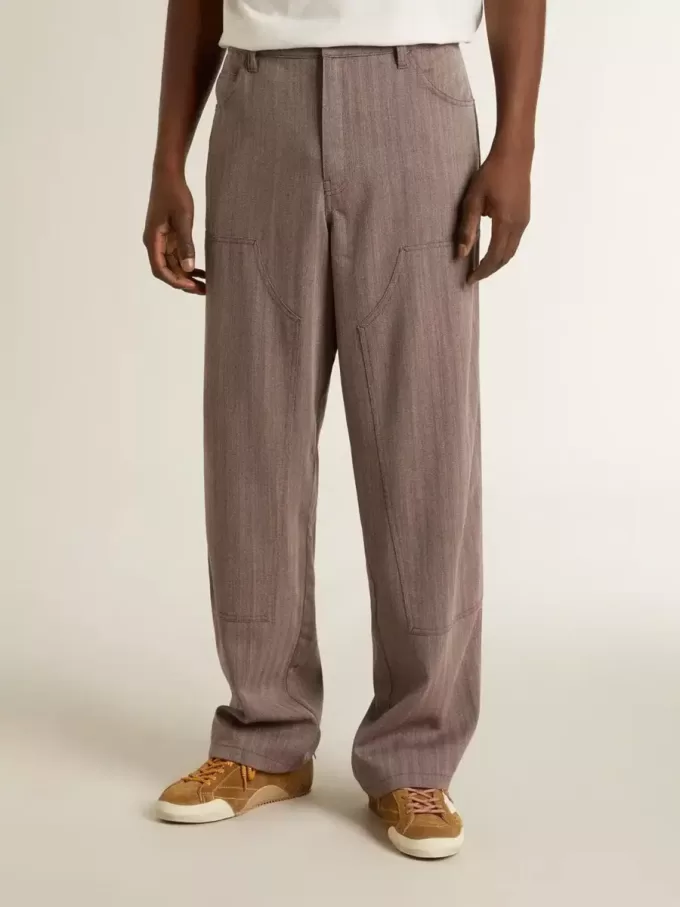 Pantaloni pentru bărbați din amestec de lână, în culoare maro deschis, cu model micro chevron Pantaloni pentru bărbați din amestec de lână, în culoare maro deschis, cu model micro chevron