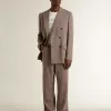 Pantaloni pentru bărbați din amestec de lână, în culoare maro deschis, cu model micro chevron Pantaloni pentru bărbați din amestec de lână, în culoare maro deschis, cu model micro chevron