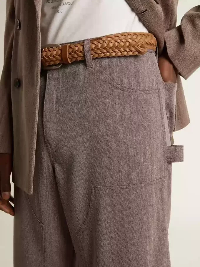Pantaloni pentru bărbați din amestec de lână, în culoare maro deschis, cu model micro chevron Pantaloni pentru bărbați din amestec de lână, în culoare maro deschis, cu model micro chevron