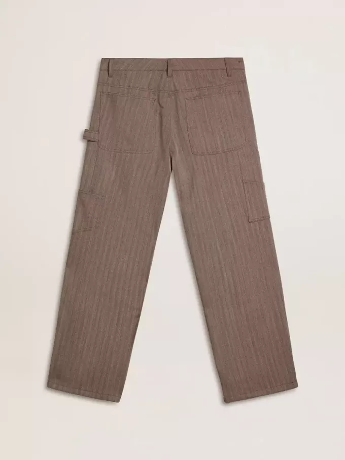 Pantaloni pentru bărbați din amestec de lână, în culoare maro deschis, cu model micro chevron Pantaloni pentru bărbați din amestec de lână, în culoare maro deschis, cu model micro chevron