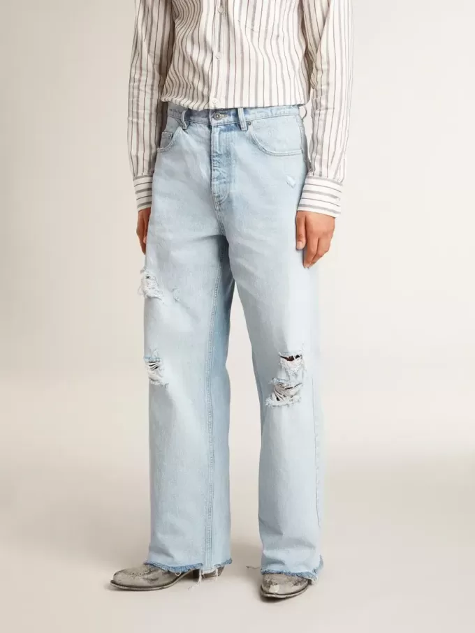 Pantaloni pentru bărbați din denim cu efect uzat