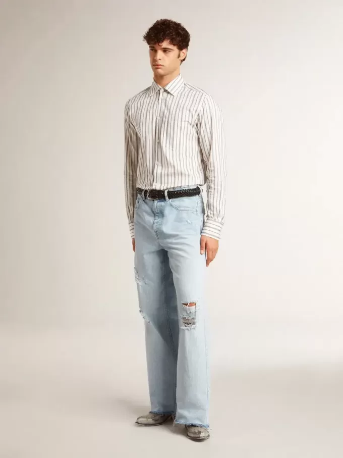 Pantaloni pentru bărbați din denim cu efect uzat