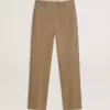 Pantaloni pentru femei din amestec de in cu model în zig-zag, de culoare nisipiu Pantaloni pentru femei din amestec de in cu model în zig-zag, de culoare nisipiu