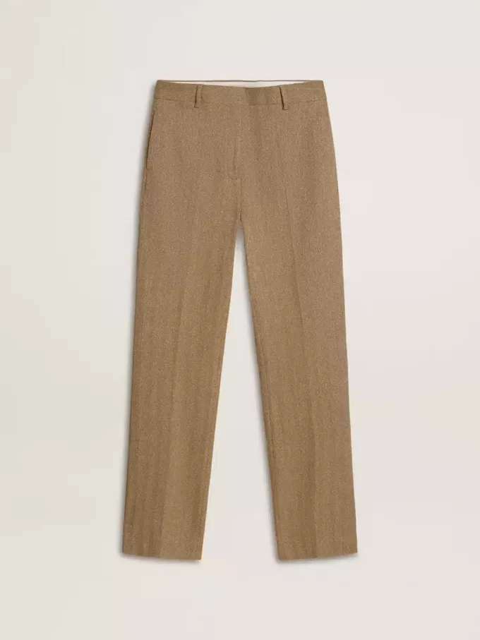 Pantaloni pentru femei din amestec de in cu model în zig-zag, de culoare nisipiu Pantaloni pentru femei din amestec de in cu model în zig-zag, de culoare nisipiu