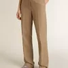 Pantaloni pentru femei din amestec de in cu model în zig-zag, de culoare nisipiu Pantaloni pentru femei din amestec de in cu model în zig-zag, de culoare nisipiu