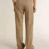 Pantaloni pentru femei din amestec de in cu model în zig-zag, de culoare nisipiu Pantaloni pentru femei din amestec de in cu model în zig-zag, de culoare nisipiu