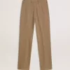 Pantaloni pentru femei din amestec de in cu model în zig-zag, de culoare nisipiu Pantaloni pentru femei din amestec de in cu model în zig-zag, de culoare nisipiu